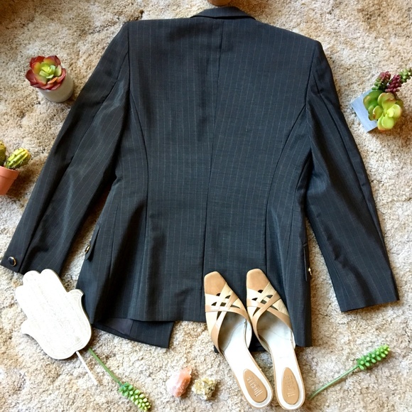 {Escada} Wool & Mohair Dark Grey Pinstripe Blazer - Picture 5 of 8